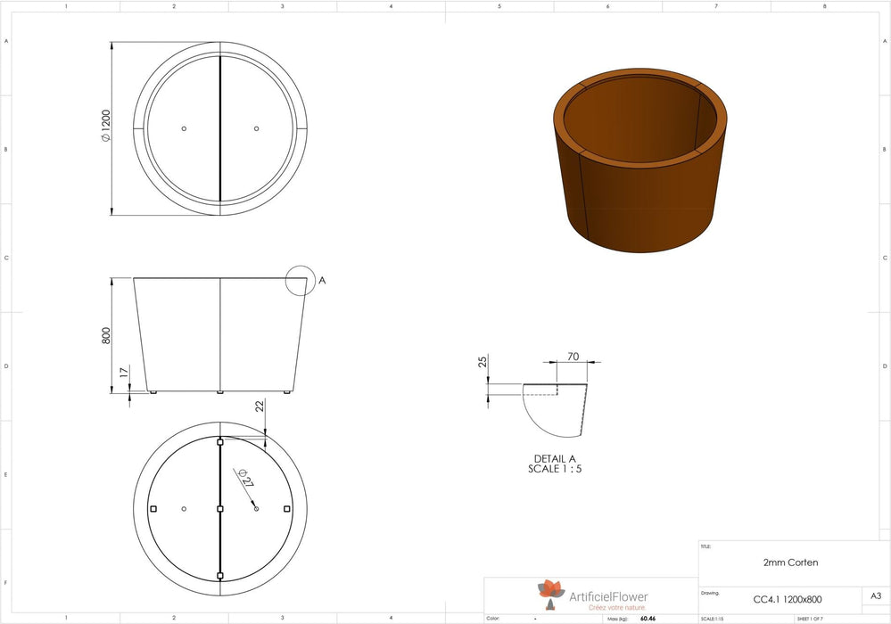 Cado Blomsterkasse I Corten Stål H.80Cm Rusten
