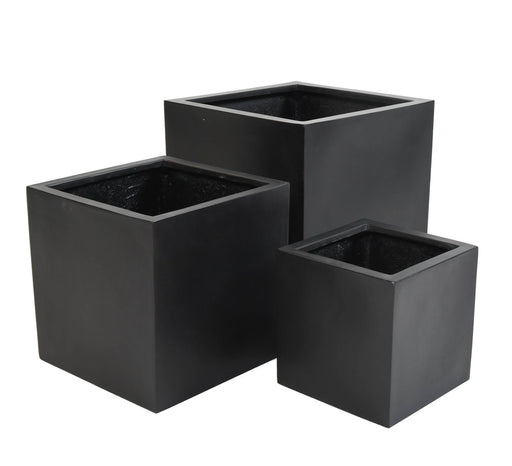 Sort Terningbakke H.60Cm I Fiberstone Til Planter