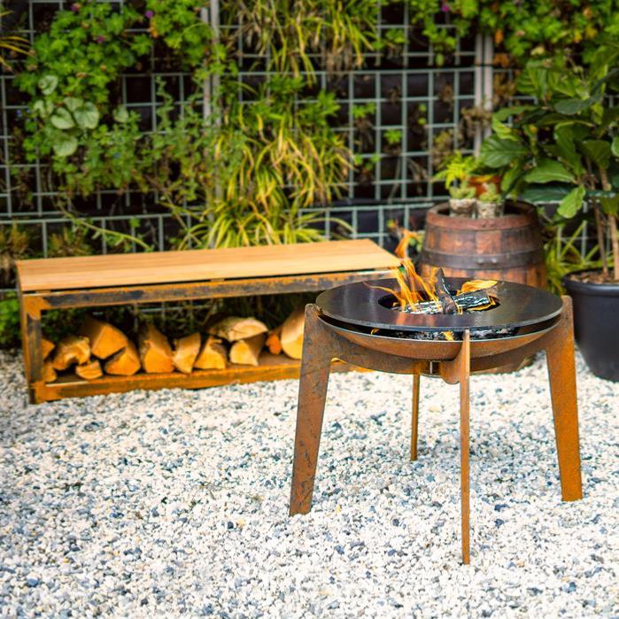 Corten Steel Brazier Med Ø60Cm Kogeplade