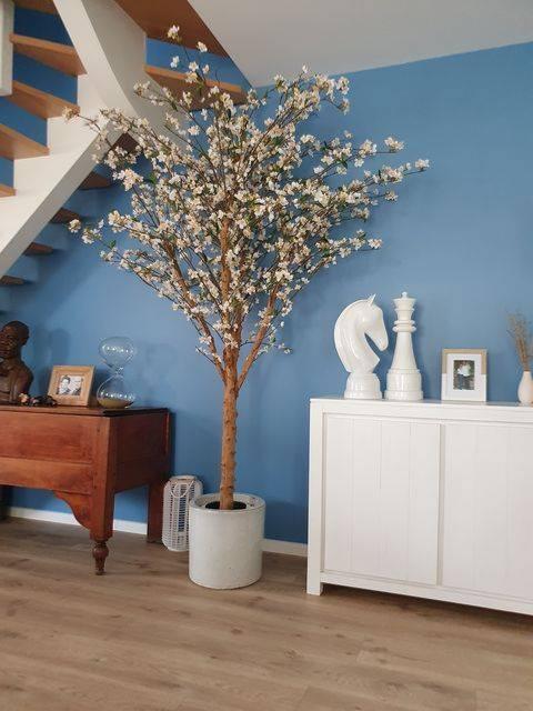 Kunstigt Blomstrende Kirsebærtræ 220 Cm I Hvid Potte