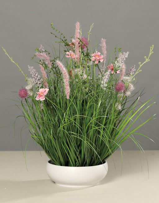 Sammensætning Af Kunstige Blomster I Hvid Keramik 50Cm