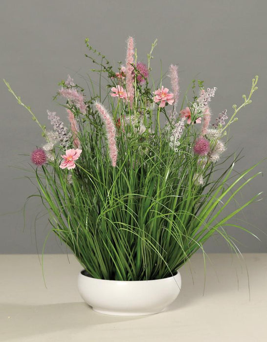 Sammensætning Af Kunstige Blomster I Hvid Keramik 50Cm