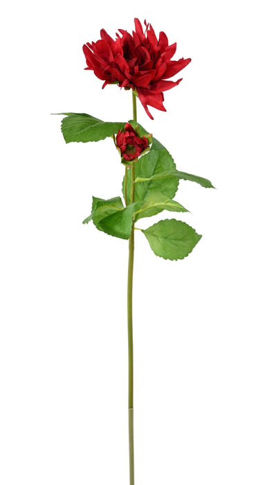 Kunstig Rød Dahlia 75Cm Med Stængel Og Blade