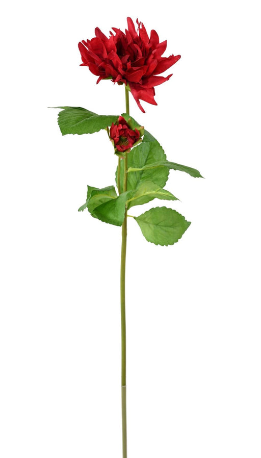 Kunstig Rød Dahlia 75Cm Med Stængel Og Blade