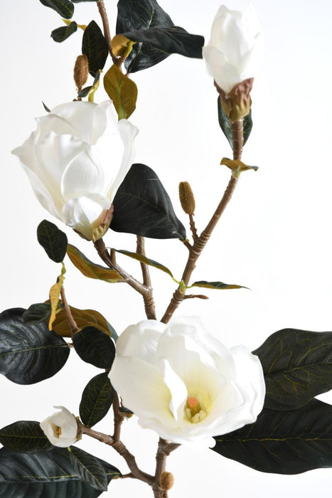 Kunstig Blomst Magnolia 100Cm Hvid 2 Blomster 2 Knopper