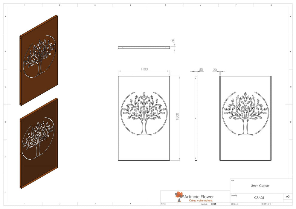 Corten Træpanel 180X110 Til Haveterrasse