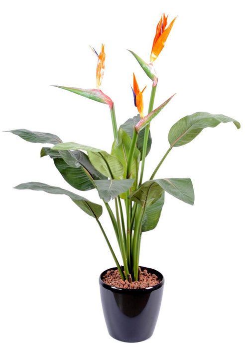 Kunstig Strelitzia Plante Med Orange Blomster 98Cm