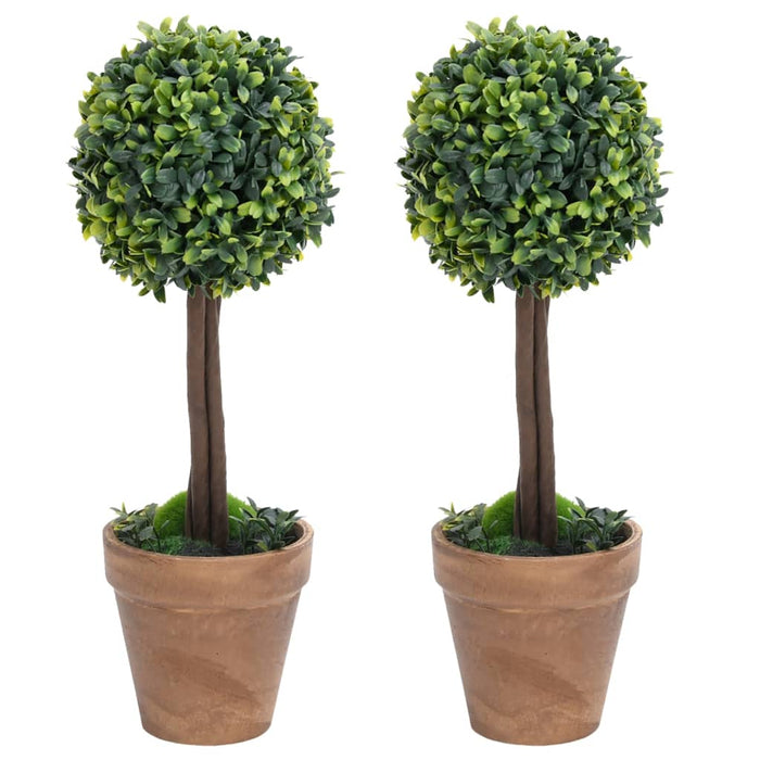 Kunstige Buksbomplanter 2 Stk Med Grønne Kuglepotter 33 Cm