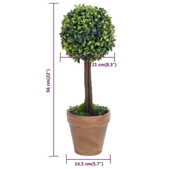 Kunstige Buksbomplanter 2 Stk Med Grønne Kuglepotter 56 Cm