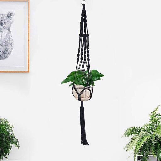 Hængende Urtepotte Makramé Planteholder Sort