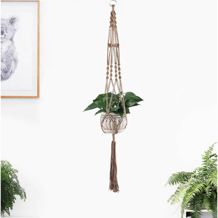Brun Makramé Planteholder Hængende Urtepotte