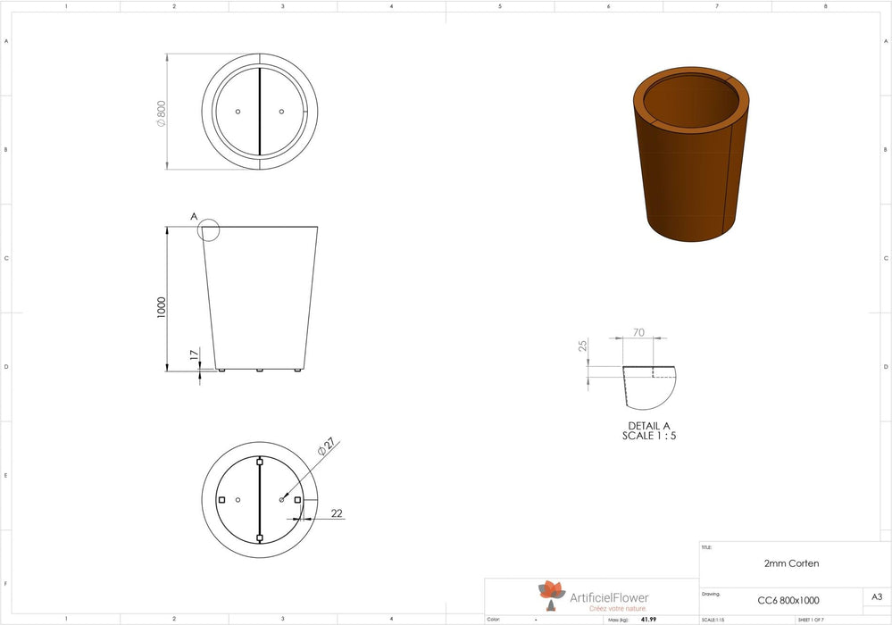 Konisk Corten Stålbakke Til Have 100X80Cm