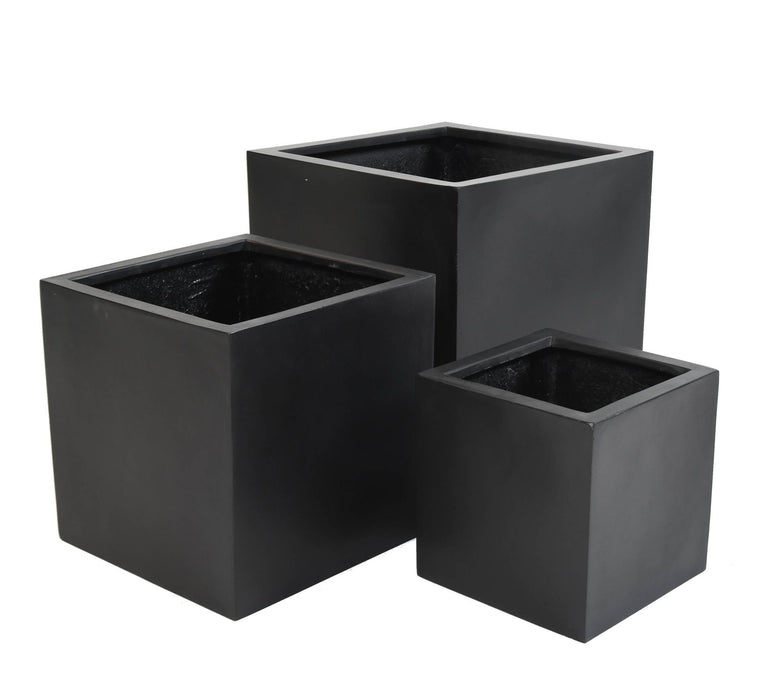 Sort Terningbakke H.60Cm I Fiberstone Til Planter