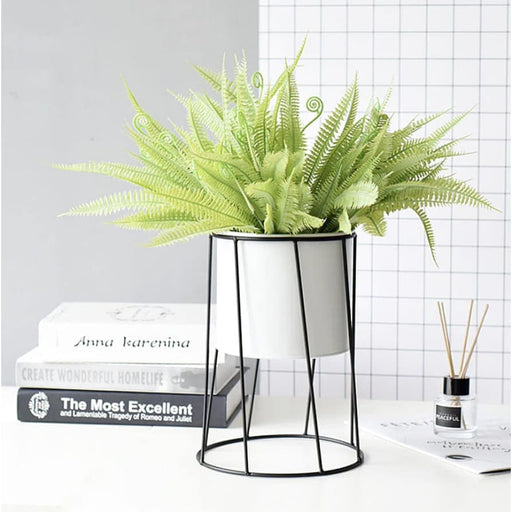 Hvid Geometrisk Keramisk Cache Planter