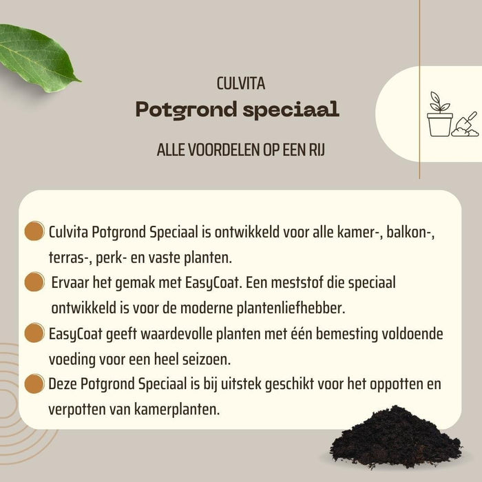 Culvita - Potgrond Specia Met 6 Måneders Ernæring 40 Liter - Premium Pottejord Til Indendørs Og Udendørs Planter - Med Næring Fra Easycoat