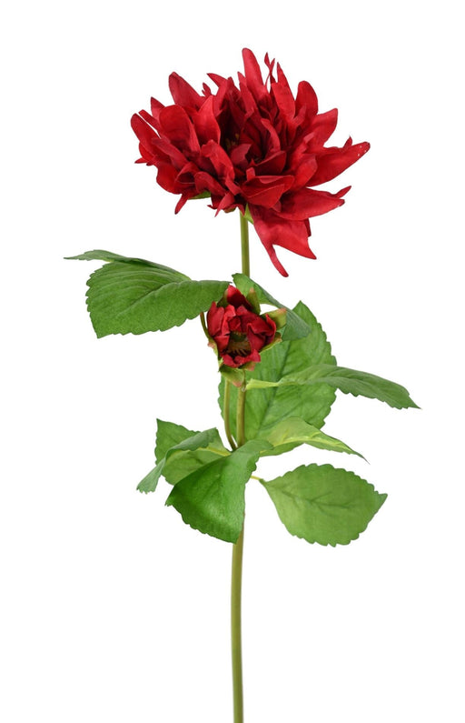 Kunstig Rød Dahlia 75Cm Med Stængel Og Blade
