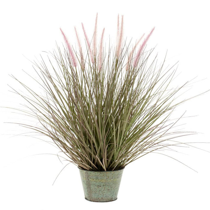 Smaragd Kunstig Pennisetum Græs 58 Cm I Zink Potte