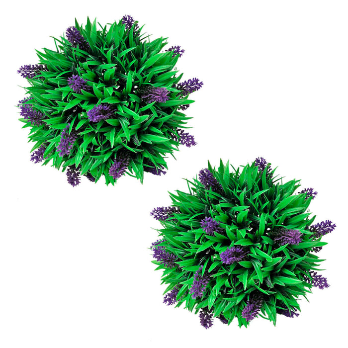 Sæt Med 2 Kunstige Buksbomkugler Med Lavendel 28 Cm
