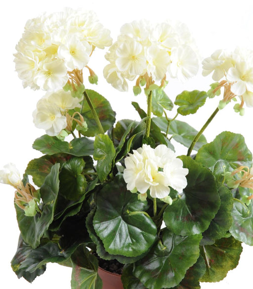 Hvid Kunstig Geranium 40 Cm Med 5 Hoveder