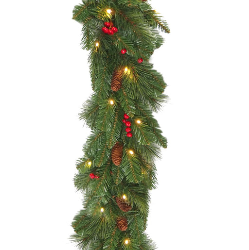 Led Julekrans Med Fyrrekogler Og Bær 274 Cm
