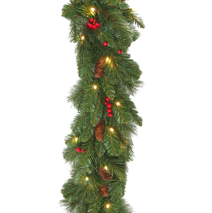 Led Julekrans Med Fyrrekogler Og Bær 274 Cm
