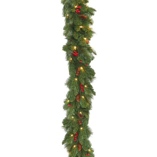Led Julekrans Med Fyrrekogler Og Bær 274 Cm