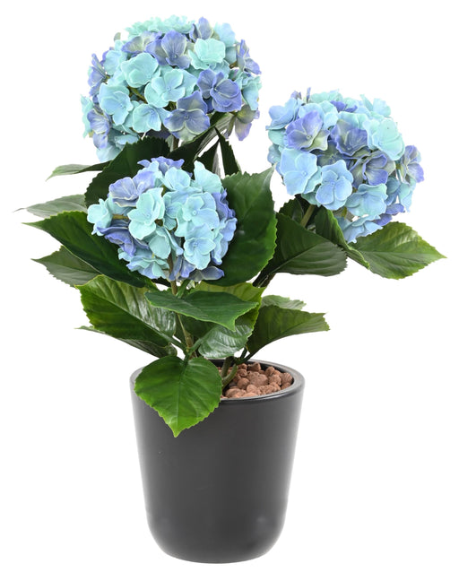 Kunstig Hortensia 3 Hoveder UV-Resistent H.45Cm Blå