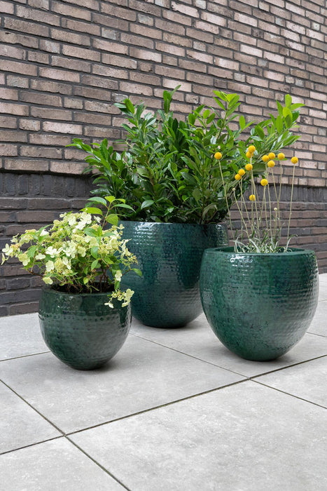 Sæt Med Tre Mørkegrønne Keramiske Plantepotter