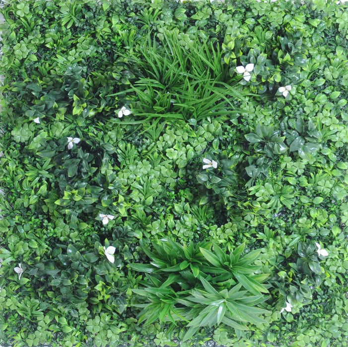 Kunstig Plantevæg Med Blomster 100X100Cm Grøn Hvid