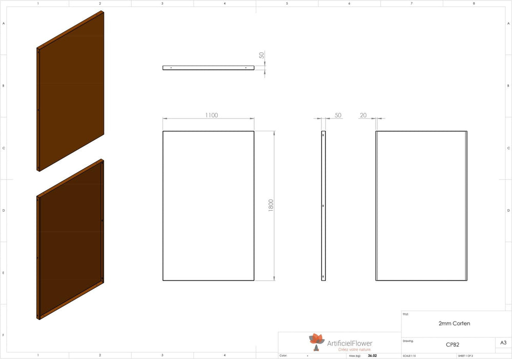 Rusten Corten Stål Havepanel 180X110 Cm