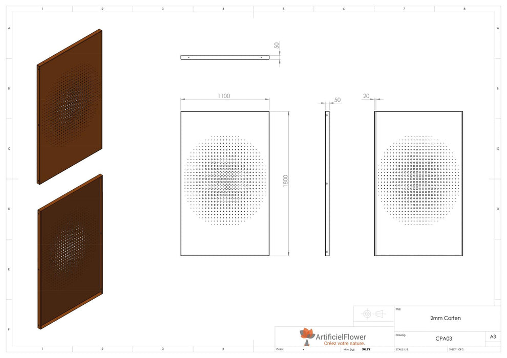 Corten Stål Dekorativ Panel 180X110 Cm Rust