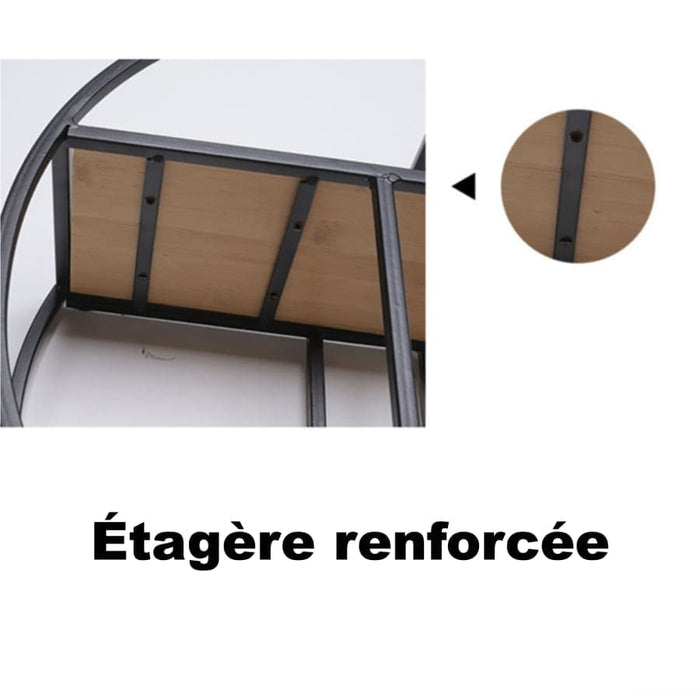 Planteholder Rund Hylde Træ Og Sort Metal