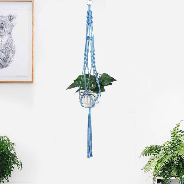Hængende Urtepotte Makramé Planteholder Blå