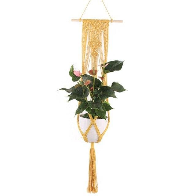 Hængende Urtepotte Gul Macrame Support