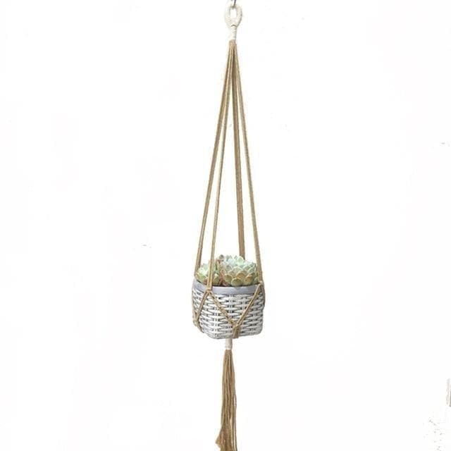 Hængende Urtepotte Macrame Suspension Med Gult Lærred
