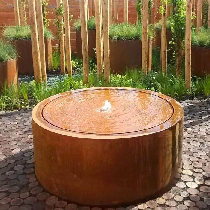Rundt Vandbord Med Led Belysning 100Cm Corten Stål